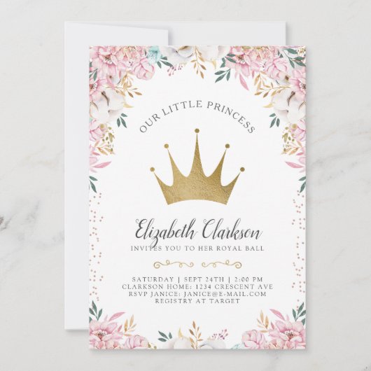 小さなプリンセス誕生日カード 招待状 (正面)