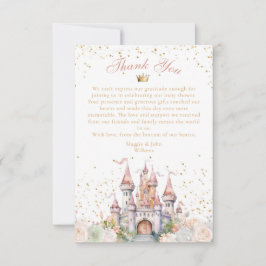 小さなプリンセス赤面金ゴールドクラウンキャッスルシャワー サンキューカード