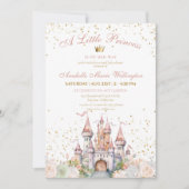 小さなプリンセス赤面金ゴールドクラウンキャッスルシャワー 招待状 (正面)