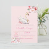 小さなプリンセス、スワンクラウン、フラワーベイビーシャワー 招待状 (スタンド正面)