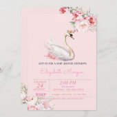 小さなプリンセス、スワンクラウン、フラワーベイビーシャワー 招待状 (正面/裏面)