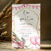 小さなプリンセス ピンク 1歳の誕生日 招待状