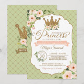 小さなプリンセス フローラル ブラッシュ＆ミント ロイヤル バースデー 招待状 (正面/裏面)
