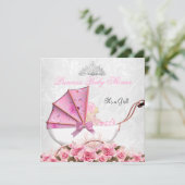 小さなプリンセス ベビーシャワー ベビーガール ピンク ローズ 4 招待状 (スタンド正面)