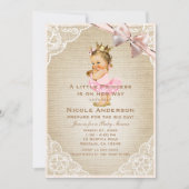 小さなプリンセス ヴィンテージ 女の子 ラスティック シャワー 招待状 (正面)