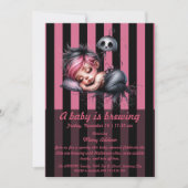 小さなベビーが醸造する | ピンクハロウィーンベビーショウ 招待状 (正面)