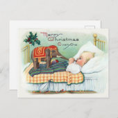 小さなベビーと象のおもちゃ、ヴィンテージクリスマス ポストカード (正面/裏面)