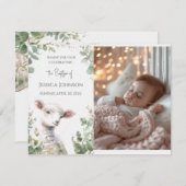 小さなベビー子羊とユーカリのバプテスマ サンキューカード (正面/裏面)