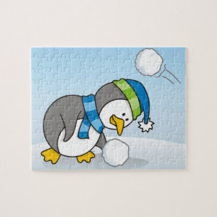 小さなペンギンが雪玉を手に入れる ジグソーパズル