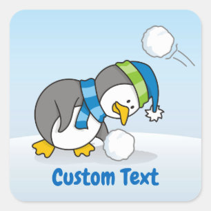 小さなペンギンが雪玉を手に入れる スクエアシール