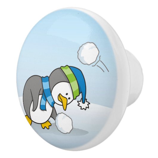 小さなペンギンが雪玉を手に入れる セラミックノブ (右)