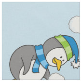 小さなペンギンが雪玉を手に入れる ファブリック (クローズアップ)
