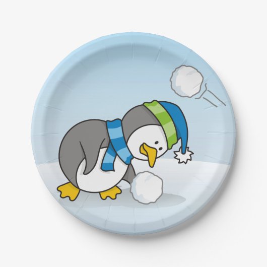 小さなペンギンが雪玉を手に入れる ペーパープレート (正面)