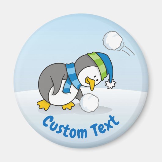 小さなペンギンが雪玉を手に入れる マグネット (正面)