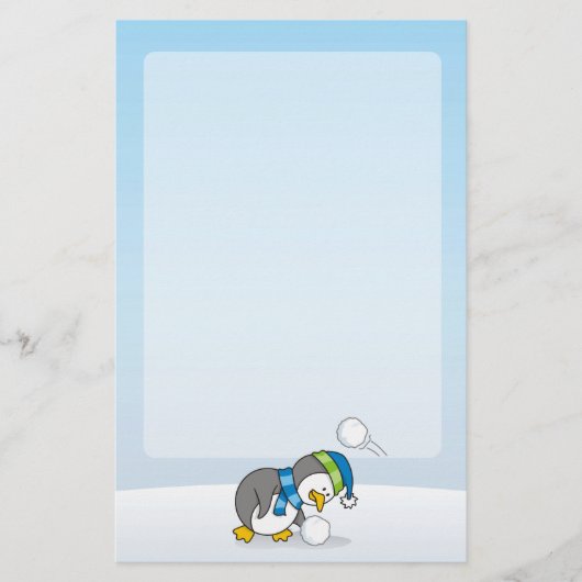小さなペンギンが雪玉を手に入れる 便箋 (正面)