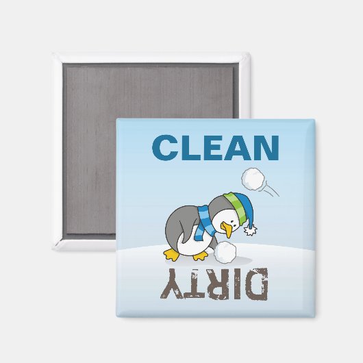 小さなペンギンが雪玉を拾う マグネット (正面/裏面)