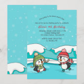 小さなペンギンのアイススケート招待状 招待状 (正面/裏面)
