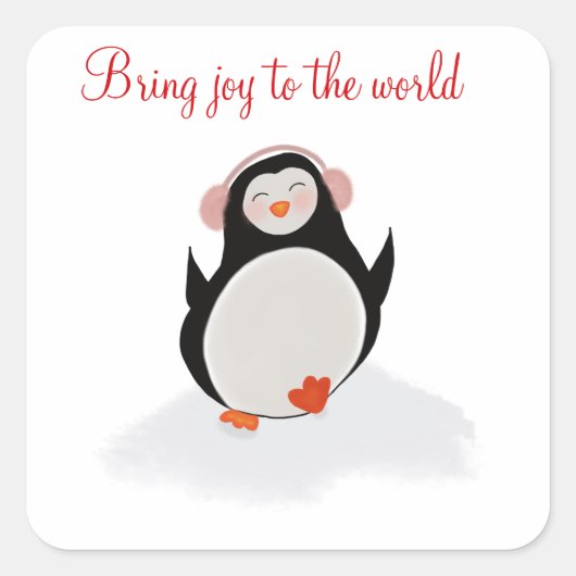 小さなペンギンの笑顔のステッカー スクエアシール (正面)