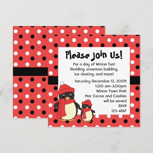 小さなペンギンを散歩 招待状 (正面/裏面)