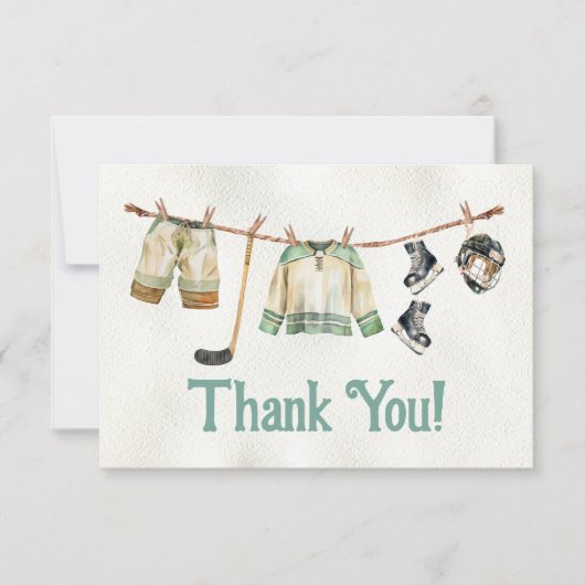 小さなホッケー選手の服ライン感謝カード 招待状 (正面)