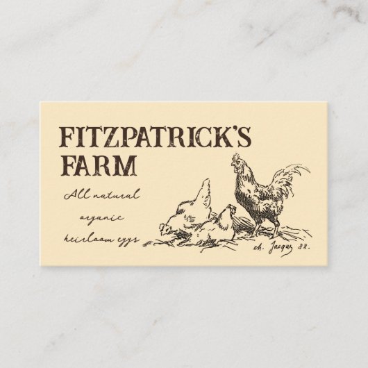 小さなホームステッドファミリーエッグファームヴィンテージ鶏 名刺 (正面)