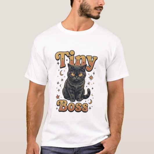 小さなボス黒猫デザイン Tシャツ (正面)