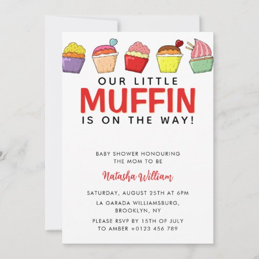 小さなマフィンは赤ちゃんシャワーの途中にある 招待状 (正面)