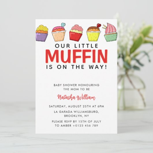 小さなマフィンは赤ちゃんシャワーの途中にある 招待状 (スタンド正面)