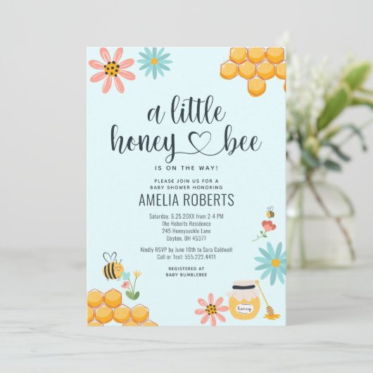 小さなミツバチが赤ちゃんシャワーの途中にある 招待状 (スタンド正面)
