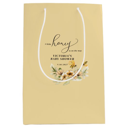 小さなミツバチの赤ちゃんシャワー ミディアムペーパーバッグ (正面)