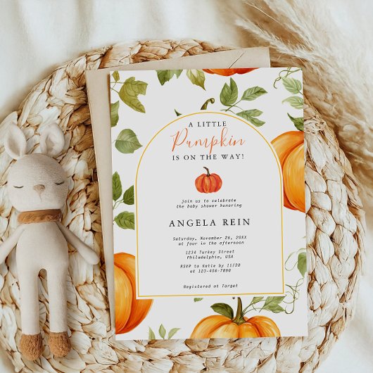 小さなミニマルかぼちゃの紅葉ベビースシャワー 招待状