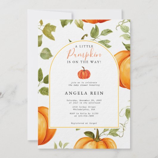 小さなミニマルかぼちゃの紅葉ベビースシャワー 招待状 (正面)
