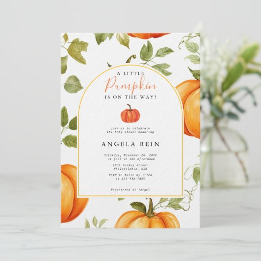 小さなミニマルかぼちゃの紅葉ベビースシャワー 招待状 (スタンド正面)