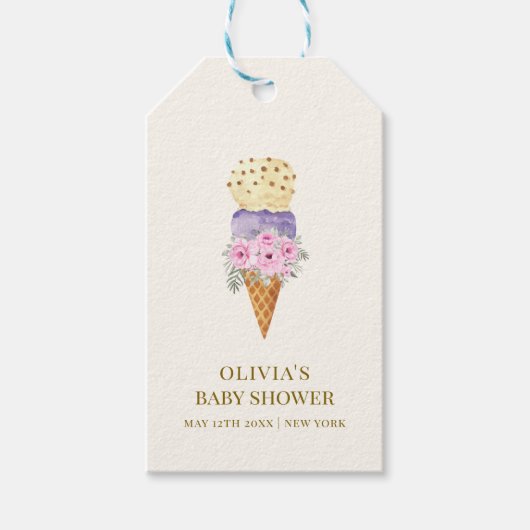 小さなミニマル花スクープアイスクリーム赤ちゃんシャワー ギフトタグ (正面)