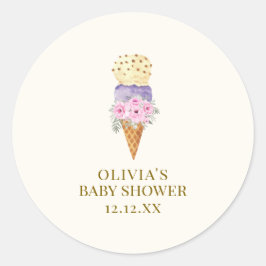 小さなミニマル花スクープアイスクリーム赤ちゃんシャワー ラウンドシール