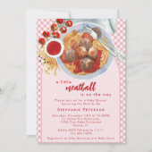 小さなミートボールがピンクの赤ちゃんシャワーの途中にある 招待状 (正面)