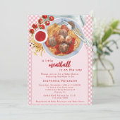 小さなミートボールがピンクの赤ちゃんシャワーの途中にある 招待状 (スタンド正面)