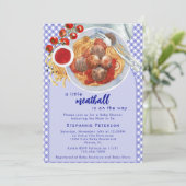 小さなミートボールが青い赤ちゃんシャワーの途中にある 招待状 (スタンド正面)