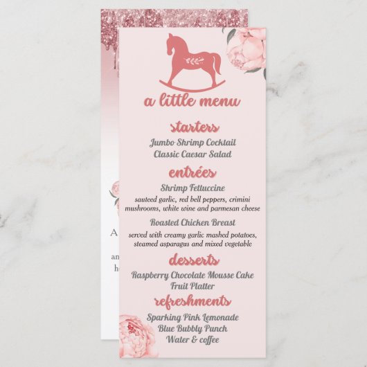 小さなメニュー|ピンク牡丹ベビーシャワー写真 メニュー (正面/裏面)
