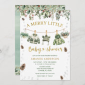 小さなメリークリスマスのクロースライン赤ちゃんシャワー 招待状 (正面/裏面)
