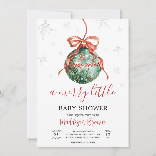 小さなメリークリスマスの赤ちゃんシャワー 招待状 (正面)