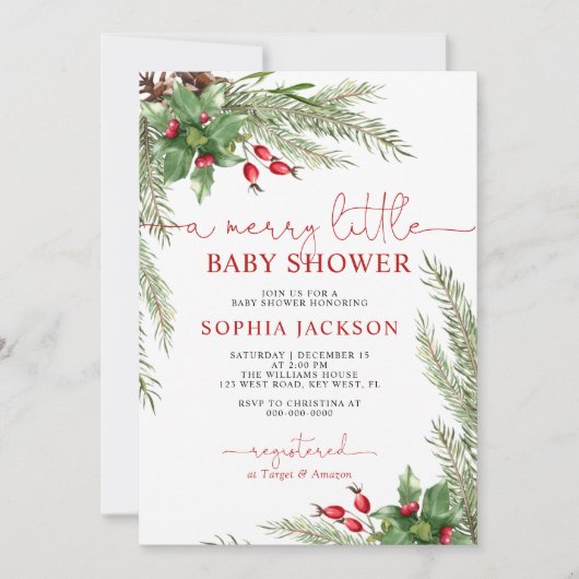 小さなメリークリスマスの赤ちゃんシャワー 招待状 (正面)