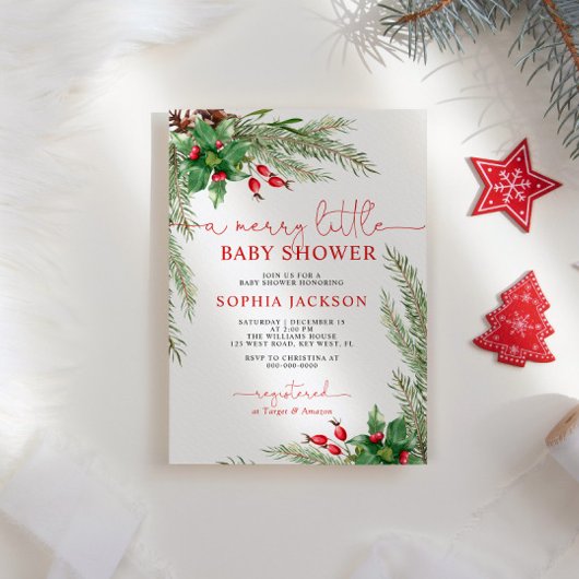 小さなメリークリスマスの赤ちゃんシャワー 招待状