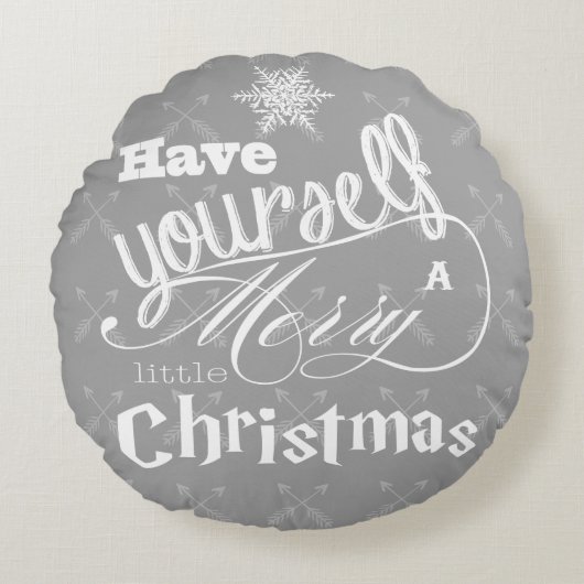 小さなメリークリスマスの赤と灰色の十字の矢印 ラウンドクッション (正面)