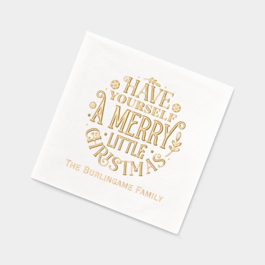 「小さなメリークリスマスを持って」、姓 箔ナプキン (左)