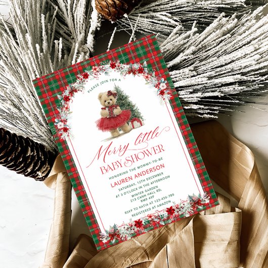 小さなメリークリスマスタータンチェックの赤ちゃんシャワー 招待状