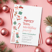 小さなメリークリスマスバースデーパーティーの女の子ピンク 招待状