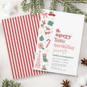 小さなメリークリスマスバースデーパーティーの女の子ピンク 招待状