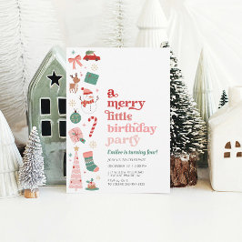 小さなメリークリスマスバースデーパーティーの女の子ピンク 招待状