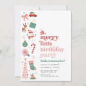 小さなメリークリスマスバースデーパーティーの女の子ピンク 招待状 (正面)